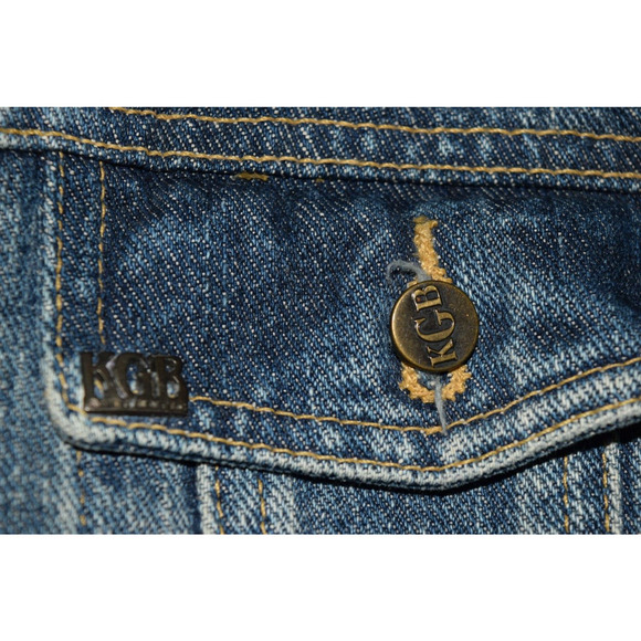 Embroidered White Tiger Denim Jacket Women's Medium Prowling KGB Jeans Waist - Picture 5 of 10